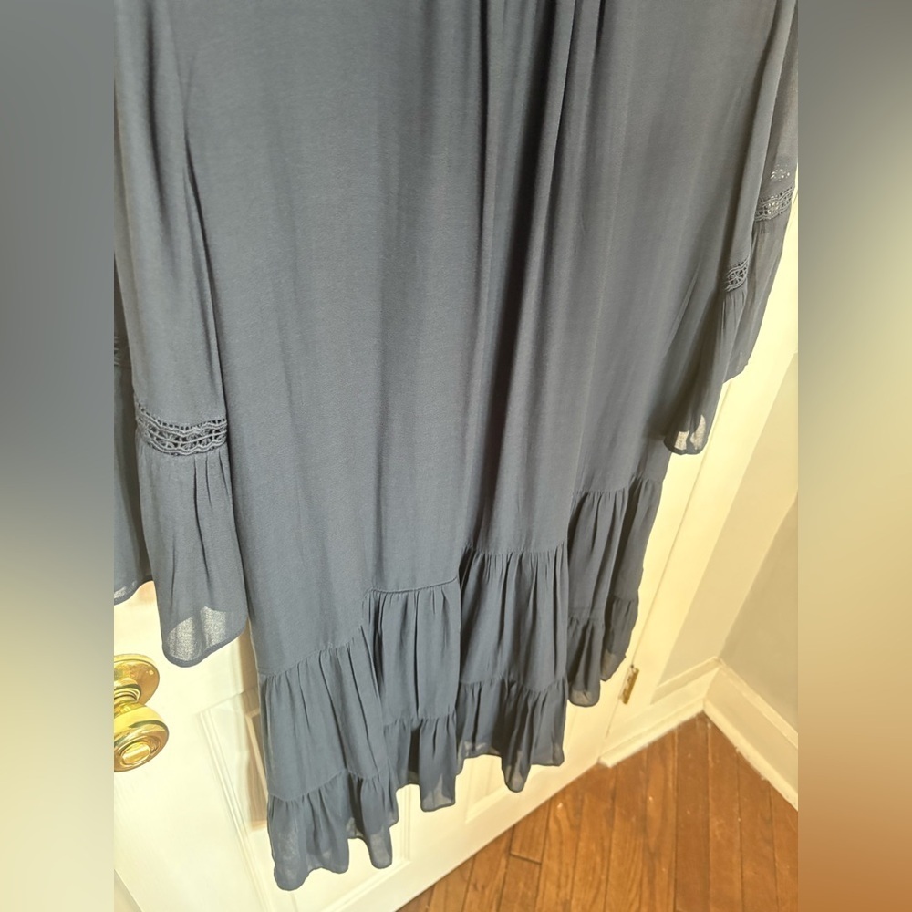 LOFT Navy Blue Embroidered Drop-Waist Dress – Size 12 – Dark Boho Beauty - Picture 12 of 14